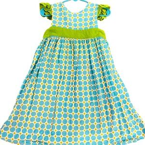 Remember When‎ Dress Size 24m Blue Geometric Ruffle Sleeve Cotton